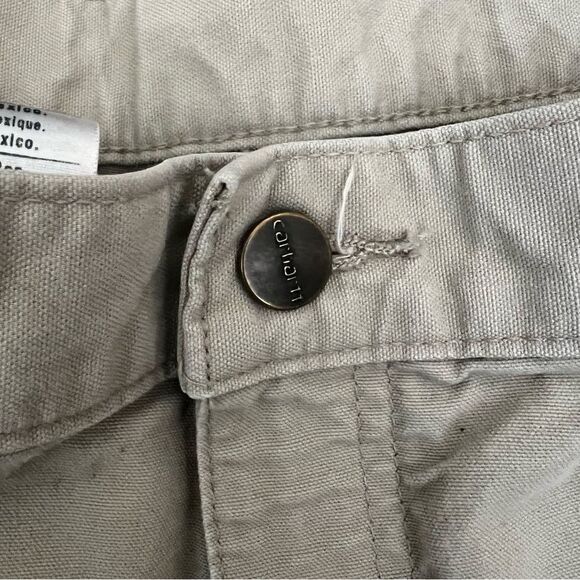 Men’s Carhartt Carpenter Shorts Size 42 Khaki Beige Chino Cargo Workwear - Picture 10 of 11